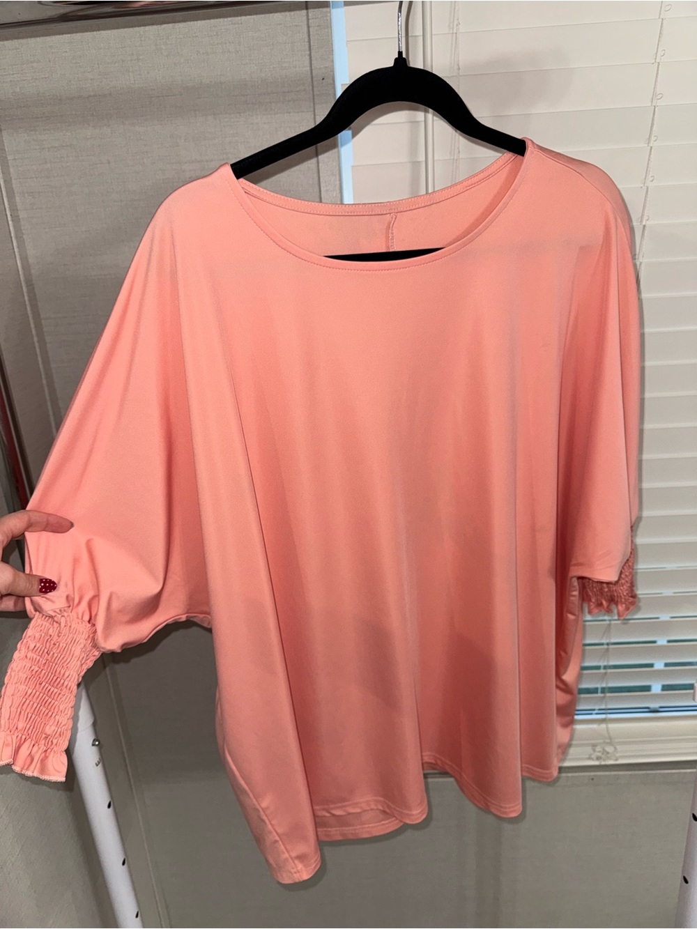 SHEIN Coral Pink Smocked-Sleeve Short Sleeve Top